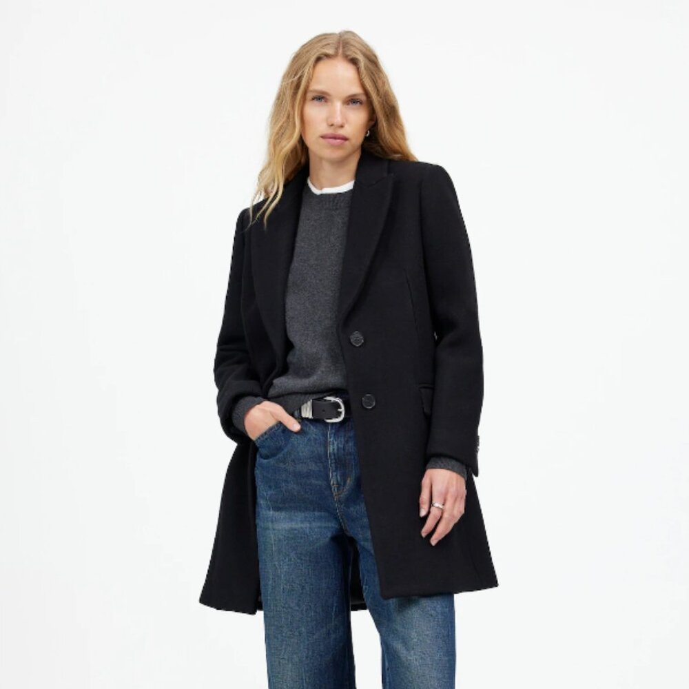 Madewell Blazer Top Coat - Black Wool Insuluxe Cashmere Single Breasted 90s